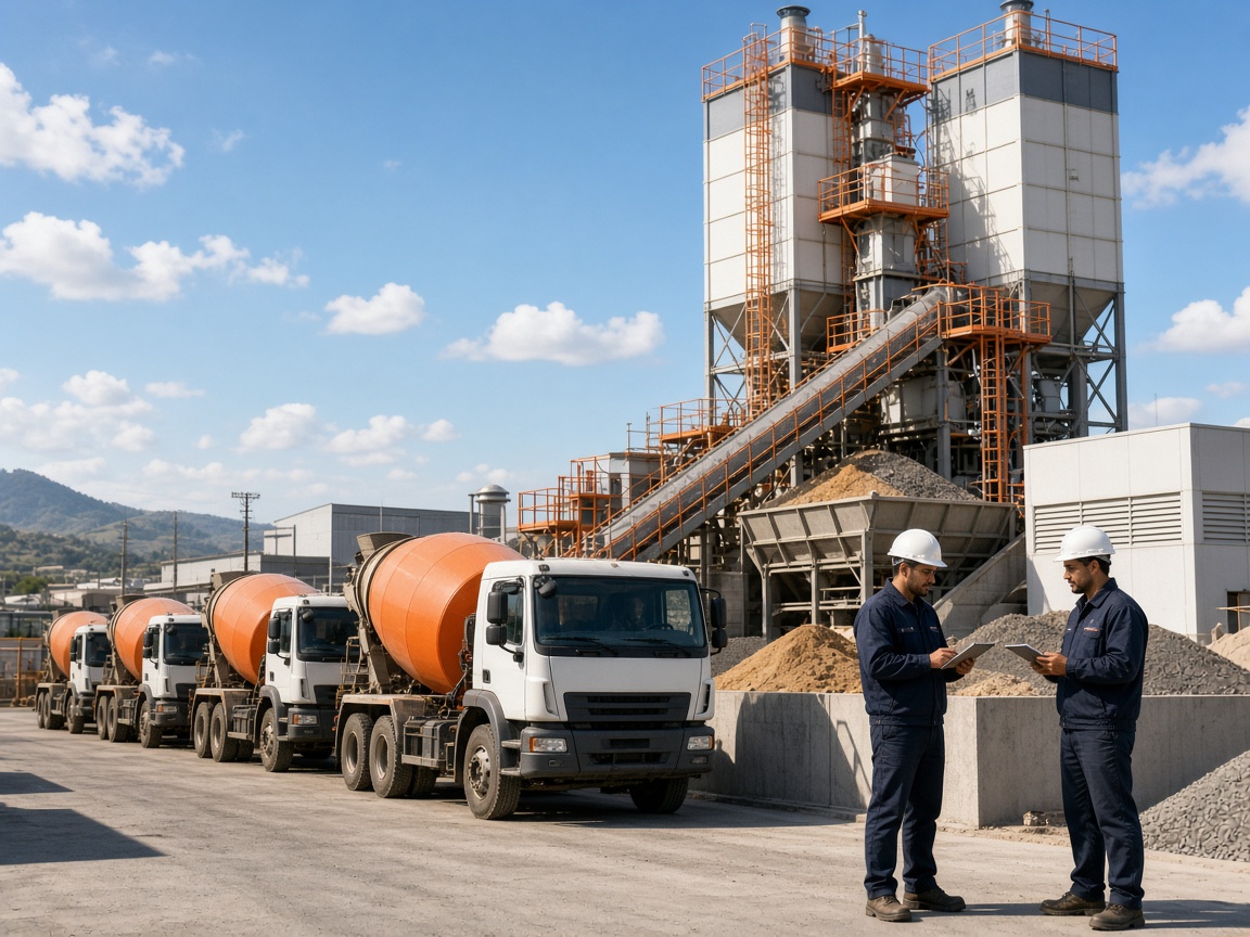 Usina dosadora de concreto e frota de caminhões betoneira da Construção Mix Concreto